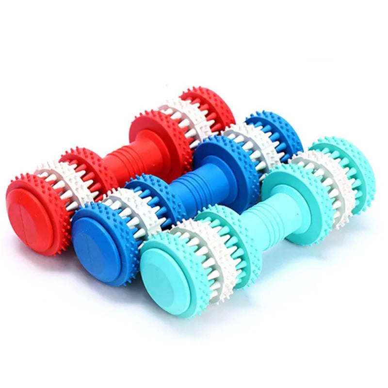 Rubber Dog Toy Molar Tooth Dumbbell Swivel Dental Bite Resistant Tooth Cleaning Dog Toy Balls for Pet Training with 4 Colors