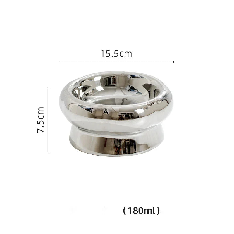 Electroplated Mirror Ceramic Cat Bowl Pet Bowl