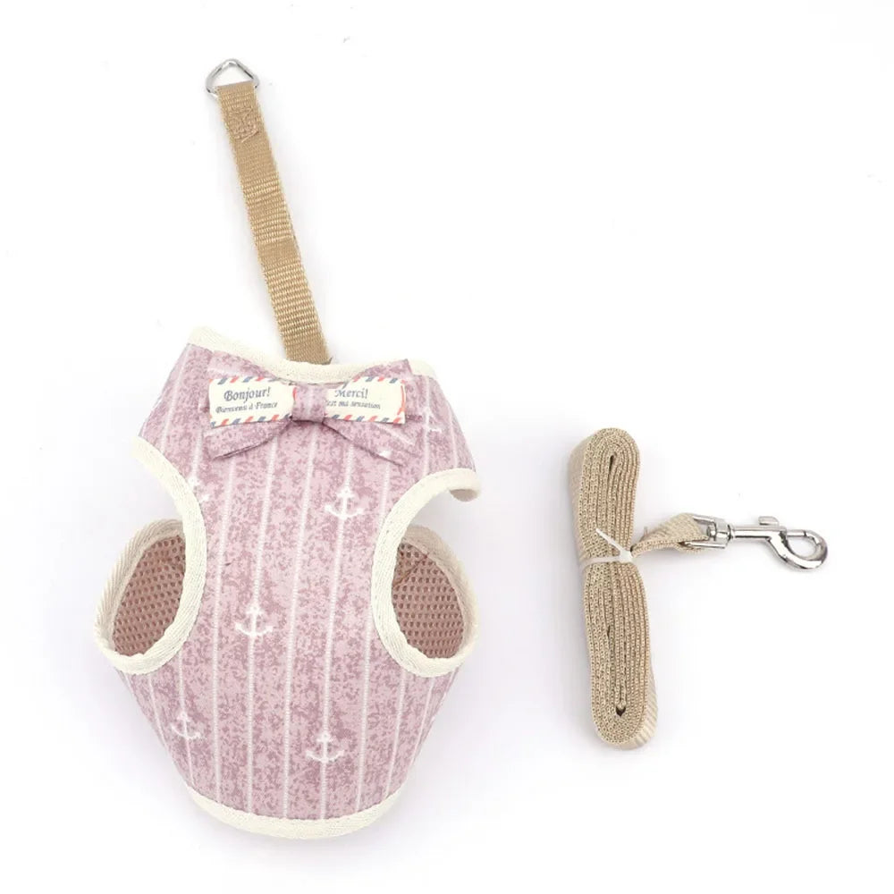 Small Dog Harness and Leash Set Pet Cat Vest Harness with Bowknot Mesh Padded Pet Leads for Small Puppy Dogs Chihuahua Yorkie