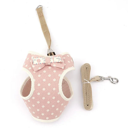 Small Dog Harness and Leash Set Pet Cat Vest Harness with Bowknot Mesh Padded Pet Leads for Small Puppy Dogs Chihuahua Yorkie