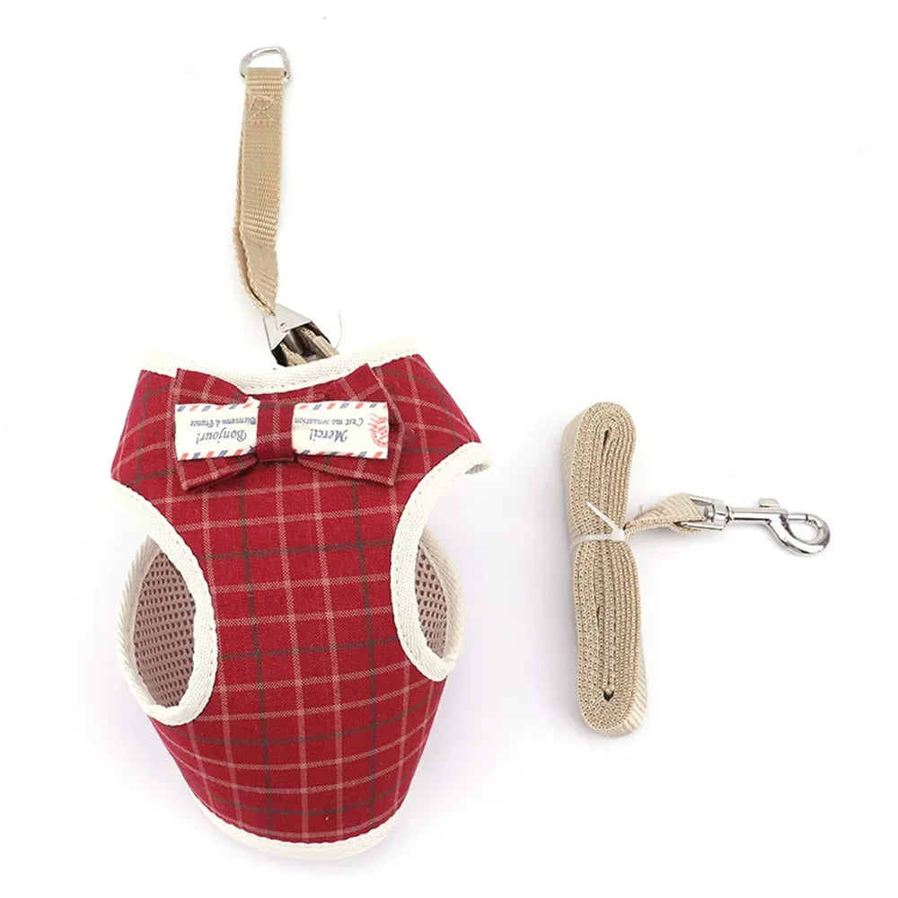 Small Dog Harness and Leash Set Pet Cat Vest Harness with Bowknot Mesh Padded Pet Leads for Small Puppy Dogs Chihuahua Yorkie