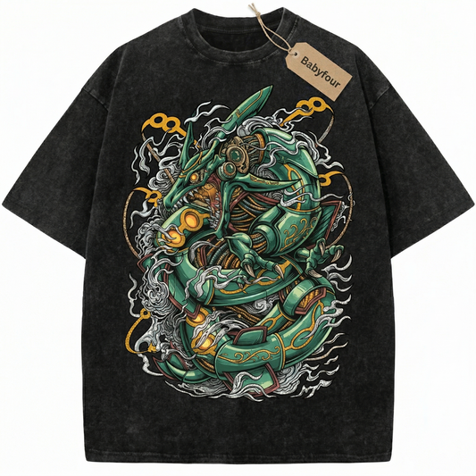 Revised Title Unisex Vintage Green Legendary Sky Dragon Graphic T-Shirt - Retro Anime Style Tee