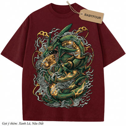 Revised Title Unisex Vintage Green Legendary Sky Dragon Graphic T-Shirt - Retro Anime Style Tee
