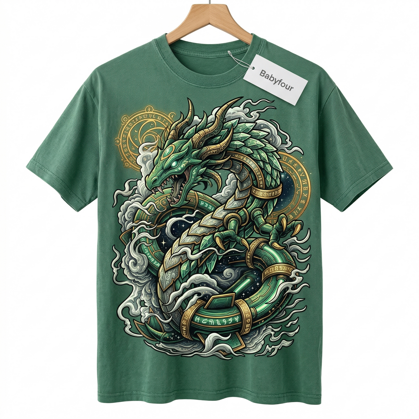 Revised Title Unisex Vintage Green Legendary Sky Dragon Graphic T-Shirt - Retro Anime Style Tee