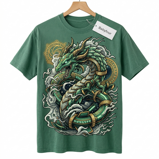 Revised Title Unisex Vintage Green Legendary Sky Dragon Graphic T-Shirt - Retro Anime Style Tee