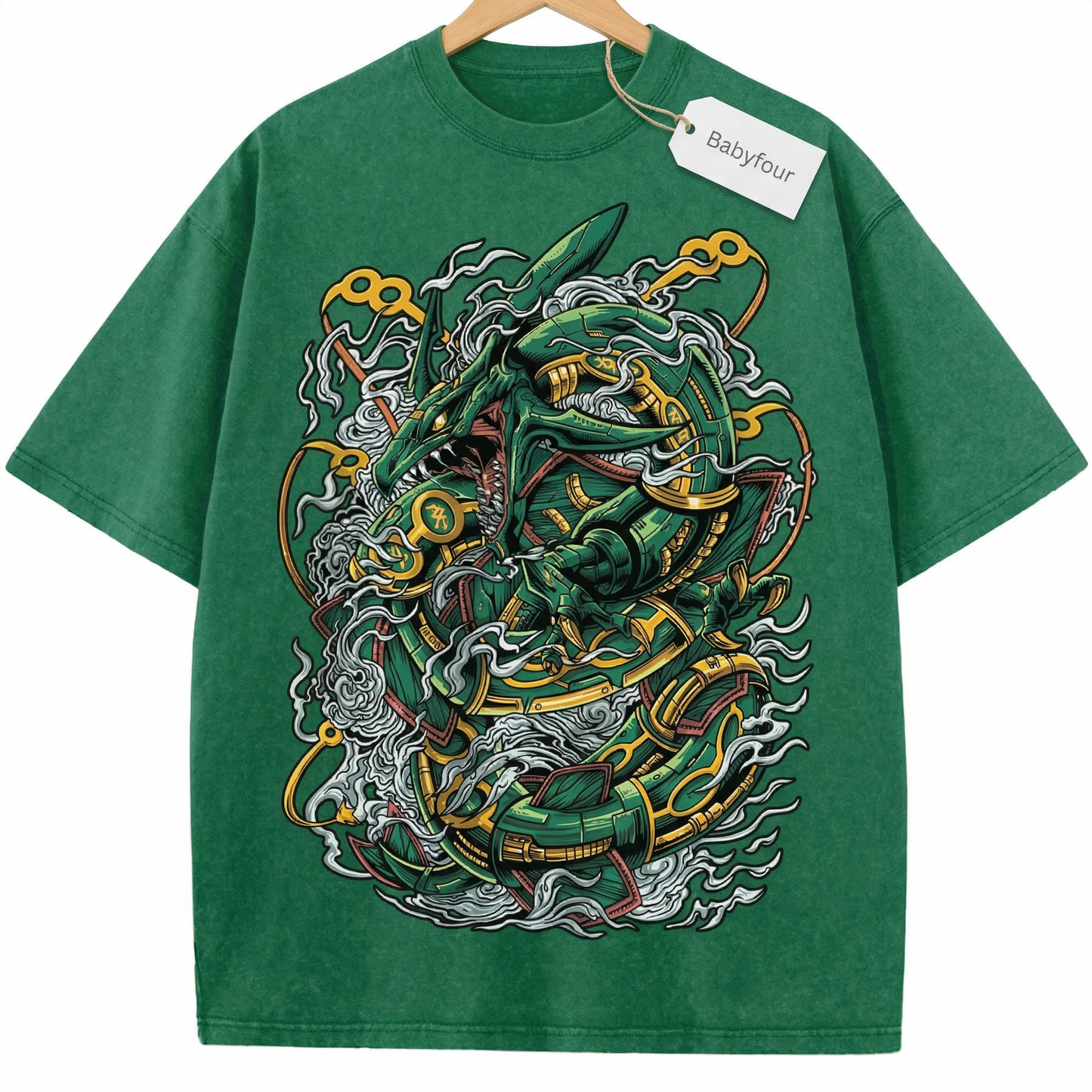 Revised Title Unisex Vintage Green Legendary Sky Dragon Graphic T-Shirt - Retro Anime Style Tee (4)