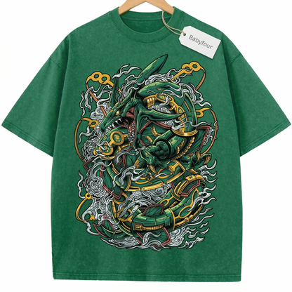 Revised Title Unisex Vintage Green Legendary Sky Dragon Graphic T-Shirt - Retro Anime Style Tee (4)