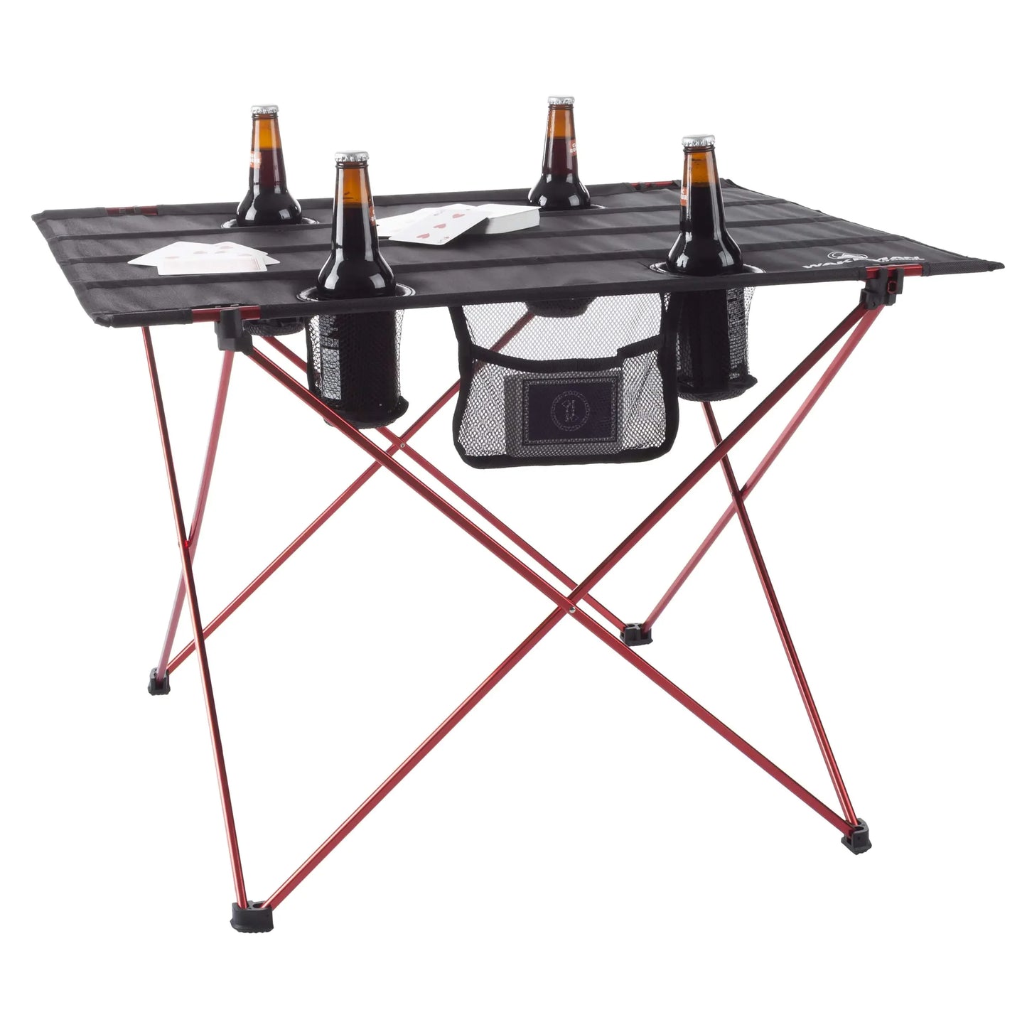 Camp Table - Outdoor Folding Table with 4 Cupholders and Carrying Bag for Camping Beach Picnic Sporting Events and More by Wakeman Outdoors
