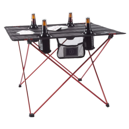 Camp Table - Outdoor Folding Table with 4 Cupholders and Carrying Bag for Camping Beach Picnic Sporting Events and More by Wakeman Outdoors