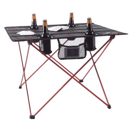 Camp Table - Outdoor Folding Table with 4 Cupholders and Carrying Bag for Camping Beach Picnic Sporting Events and More by Wakeman Outdoors