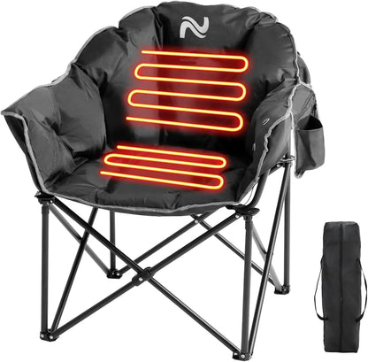 Slsy Oversized Heated Camping Chair Heats Back and Seat Heated Portable Camp Chair with 3 Heat Levels Heavy Duty Heated Moon Chair for Lawn Outdoor Picnic Lounge Patio