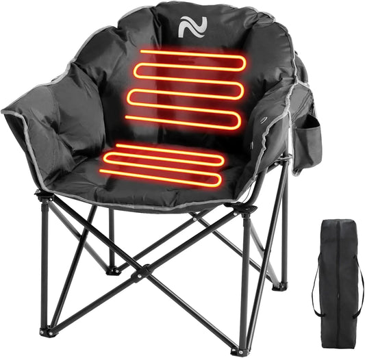 Slsy Oversized Heated Camping Chair Heats Back and Seat Heated Portable Camp Chair with 3 Heat Levels Heavy Duty Heated Moon Chair for Lawn Outdoor Picnic Lounge Patio