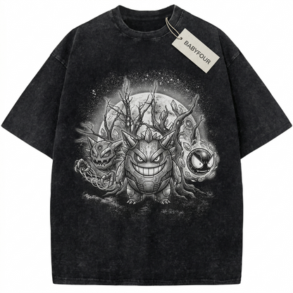 Vintage Purple Ghost Evolution Graphic Tee - Retro Anime Phantom Monster Unisex T-Shirt