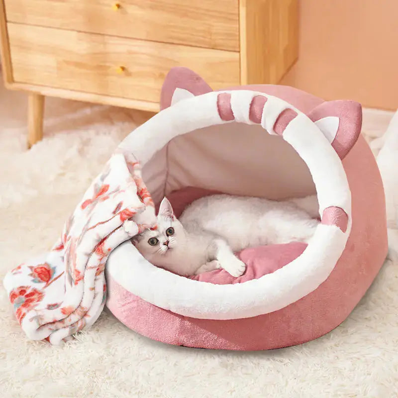 Winter-Ready Semi-Enclosed Cat Bed for All Seasons BabyFour