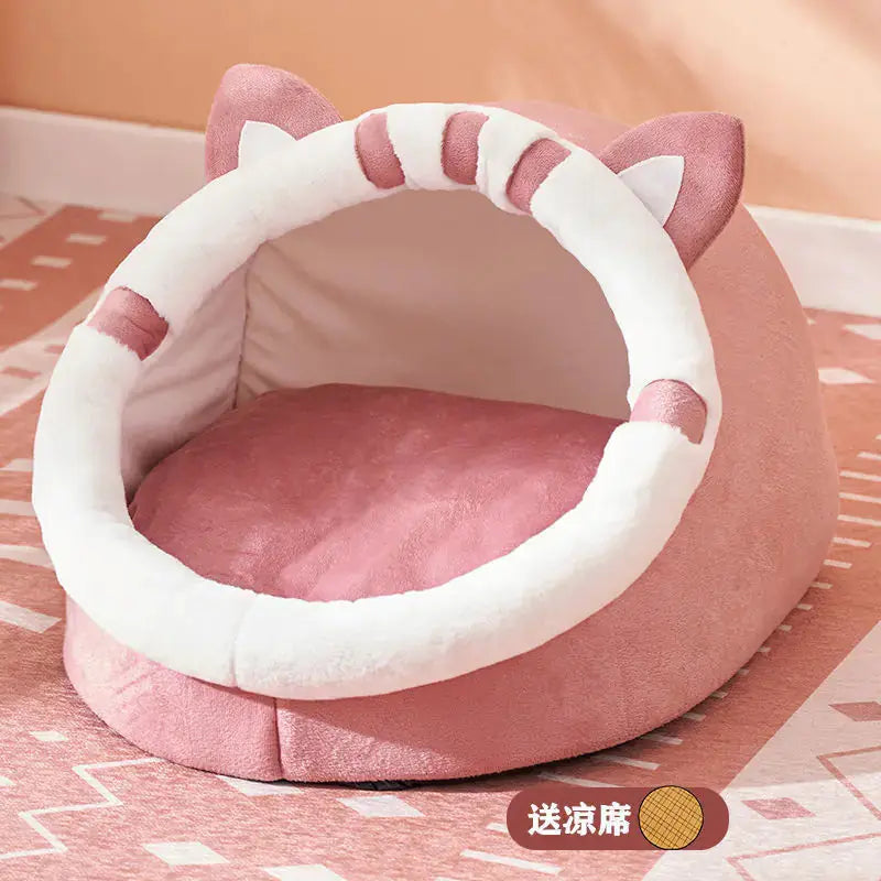 Winter-Ready Semi-Enclosed Cat Bed for All Seasons BabyFour