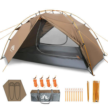 Night Cat Backpacking Tent 2 Person Lightweight Camping Tent with Foldable Pole Lightweight Fast Setup Camp Tent Double Layers Waterproof Ultralight Tent Compact 7x4.4ft - Two Doors