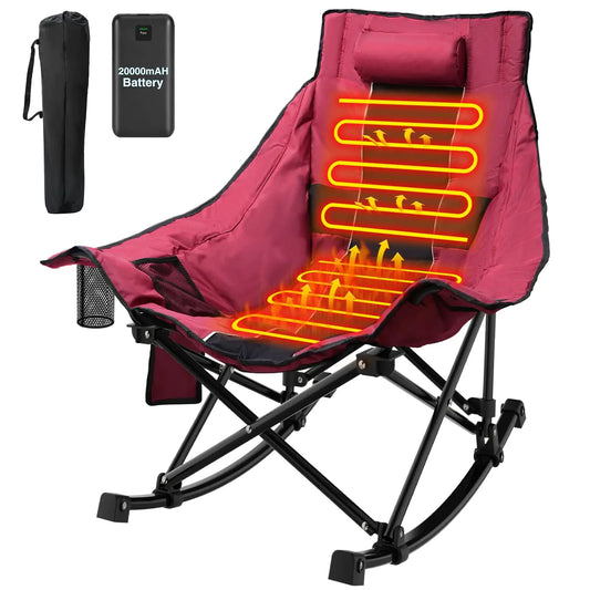 ZENPETIO Heated Camping Chair Oversized Outdoor Rocking Chair with 20000mAh Power Bank Portable Folding Heated Chair for Camp Lawn Sports Winter Use