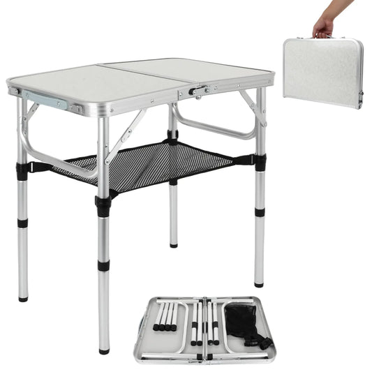 FAHKNS Small Folding Table with Mesh LayerPortable Card Table with Carry HandleLightweight Aluminum Adjustable Height for Outdoor Camp Picnic Beach BBQ Cooking (3 Heights)