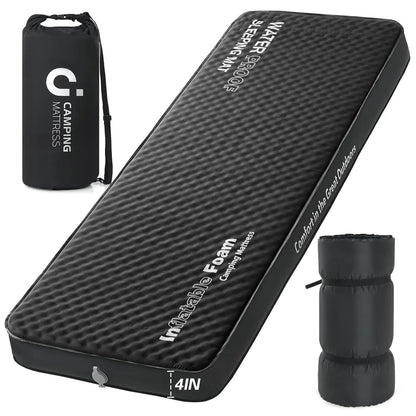 Self Inflating Sleeping Pad 4in Ultra-Thick Foam Camping Mattress with Air Pump Sack Small Single Size Sleeping Mats for Adults Inflatable Camping Pad Single Bed Travel Car Tent Home Black7