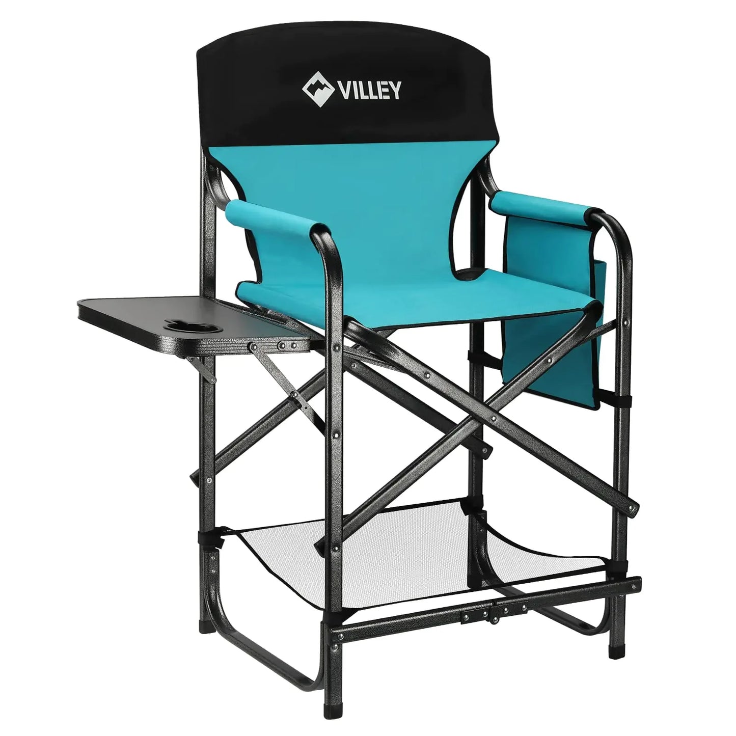 VILLEY Tall Directors Chair Folding Camping Chairs Makeup Artist Chair with Foot Rest 900D Fabric for Tailgating Camp Lawn Picnic Fishing Beach Supports 350 LBS Blue